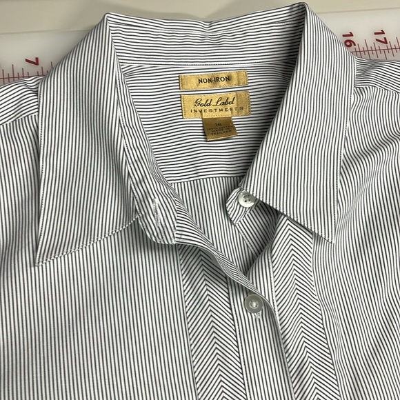 GOLD LABEL INVESTMENTS Non- Iron Chevron/Stripe Cotton BLK/WHT Career Blouse 16 - Picture 5 of 16